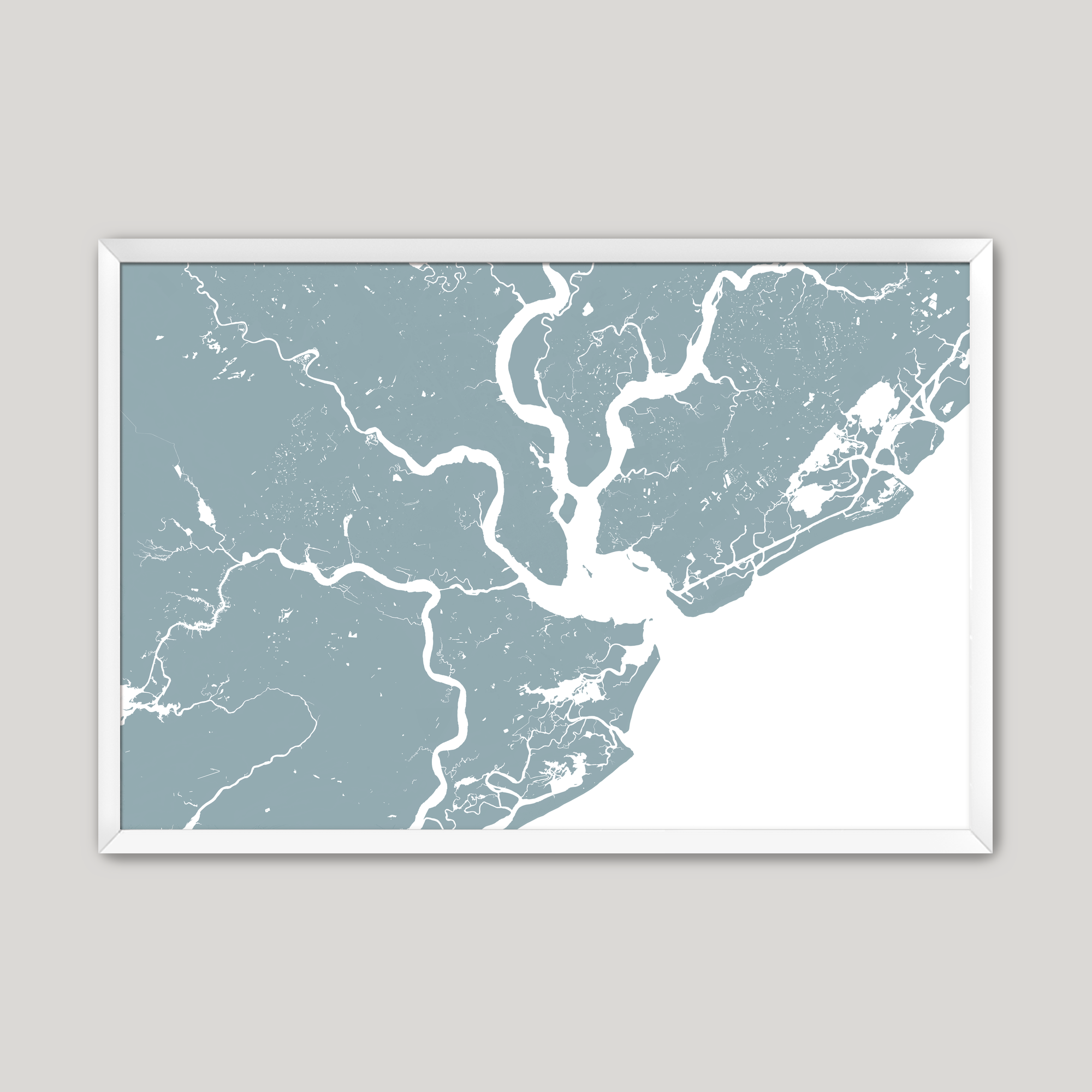 Charleston city Soft Blue map in White Frame