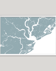 Charleston city Soft Blue map in White Frame
