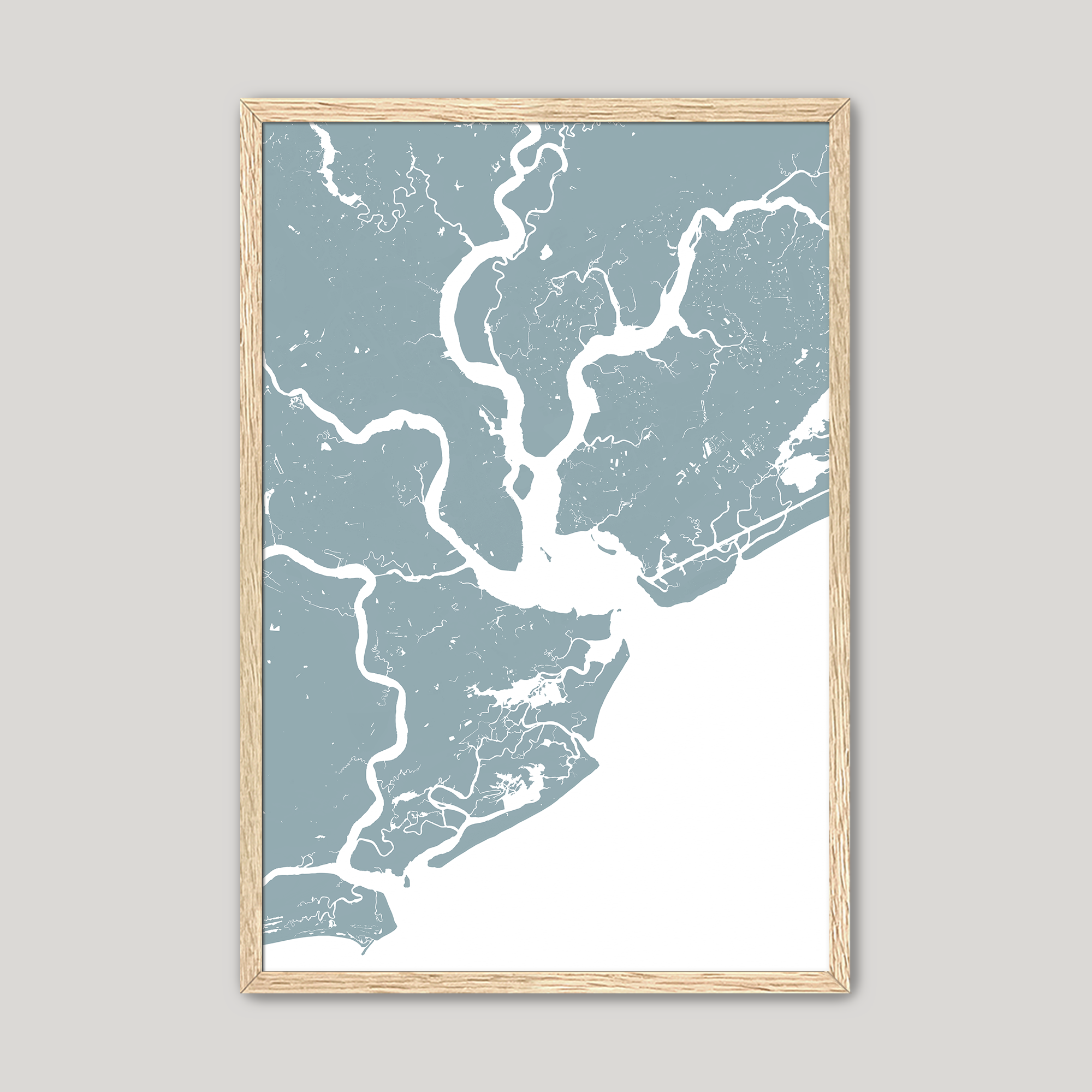 Charleston Coastal Map — Fine Art Print Vertical, soft-blue, Oak, 8x10