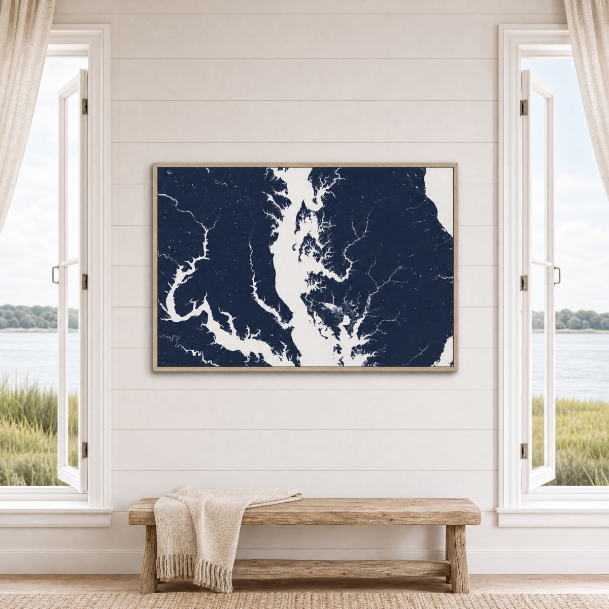 Chesapeake Bay / Maryland canvas map — window-scene interior