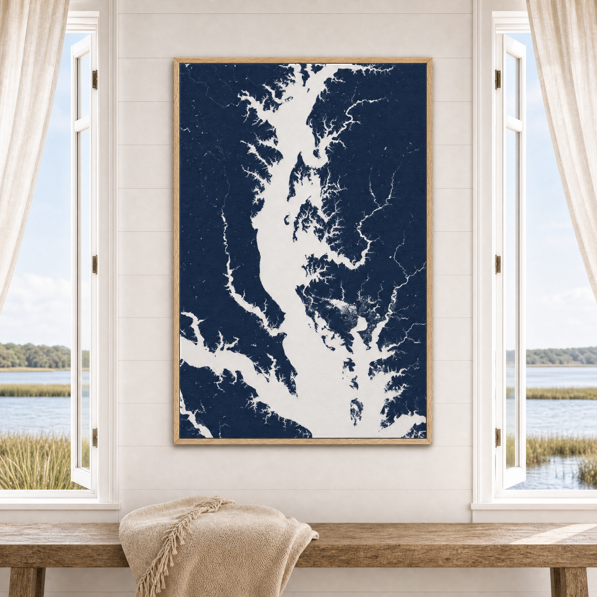 Chesapeake Bay / Maryland canvas map — window-scene interior