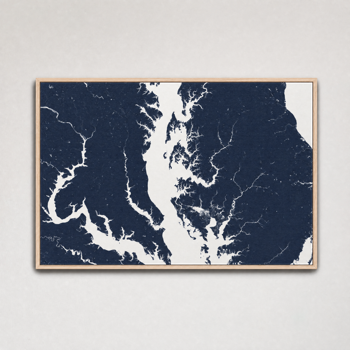 Chesapeake Bay / Maryland Coastal Map — Canvas Horizontal — navy, Light Wood