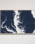 Chesapeake Bay / Maryland Coastal Map — Canvas Horizontal — navy, Light Wood