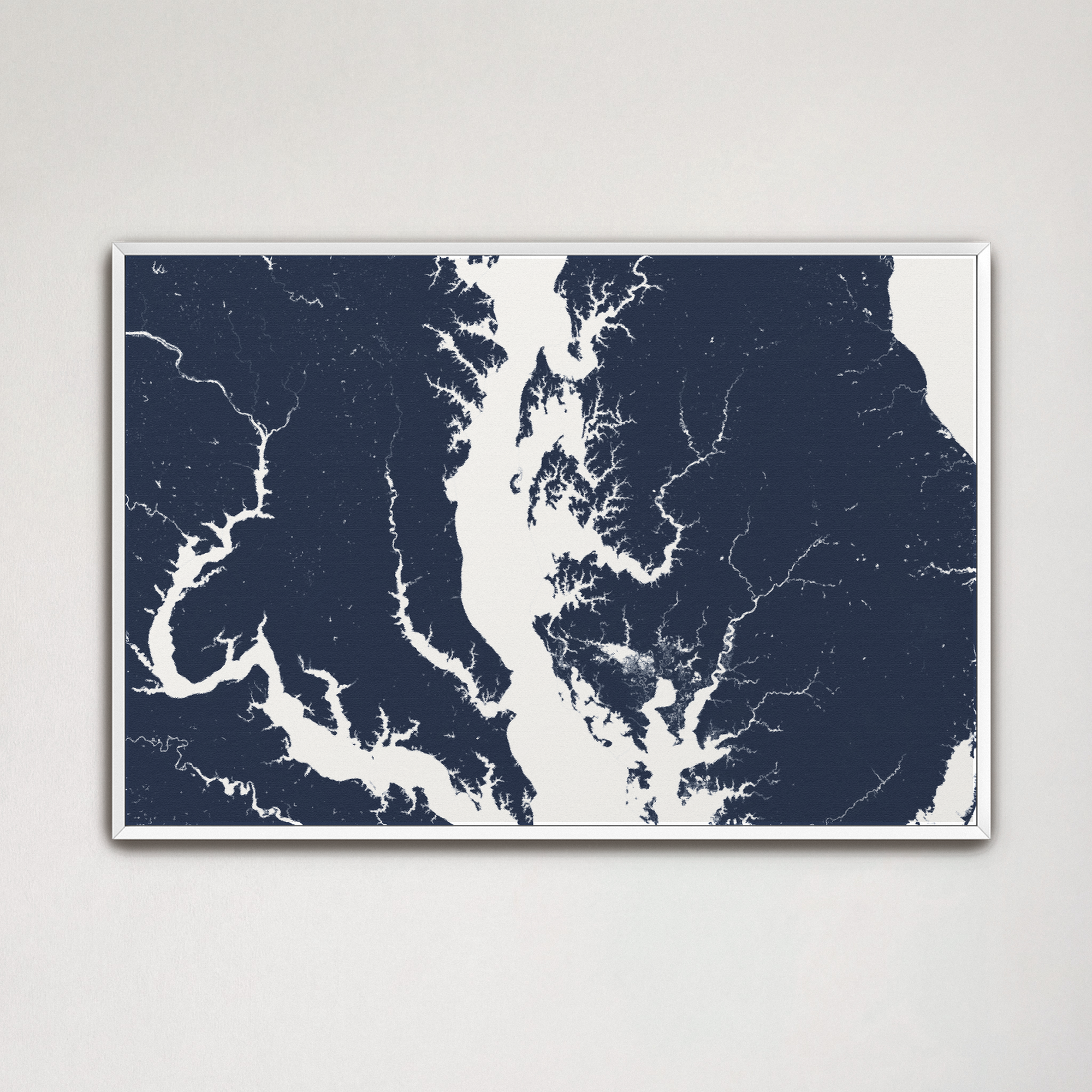 Chesapeake Bay / Maryland Coastal Map — Canvas Horizontal, navy, White Frame, 24x16