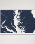 Chesapeake Bay / Maryland Coastal Map — Canvas Horizontal, navy, White Frame, 24x16