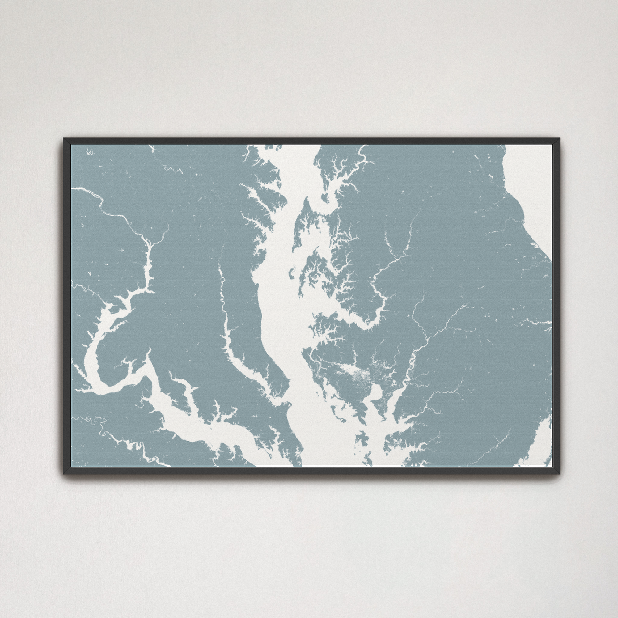 Chesapeake Bay / Maryland Coastal Map — Canvas Horizontal, soft-blue, Black Frame, 24x16