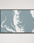 Chesapeake Bay / Maryland Coastal Map — Canvas Horizontal, soft-blue, Black Frame, 24x16