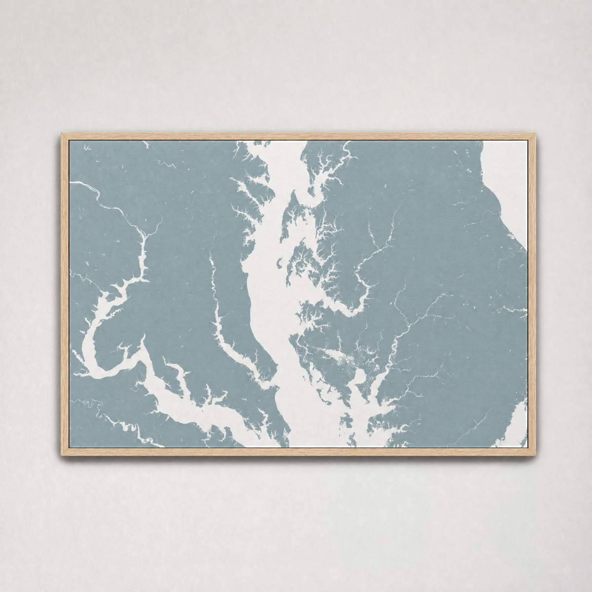 Chesapeake Bay / Maryland Coastal Map — Canvas Horizontal — soft-blue, Light Wood