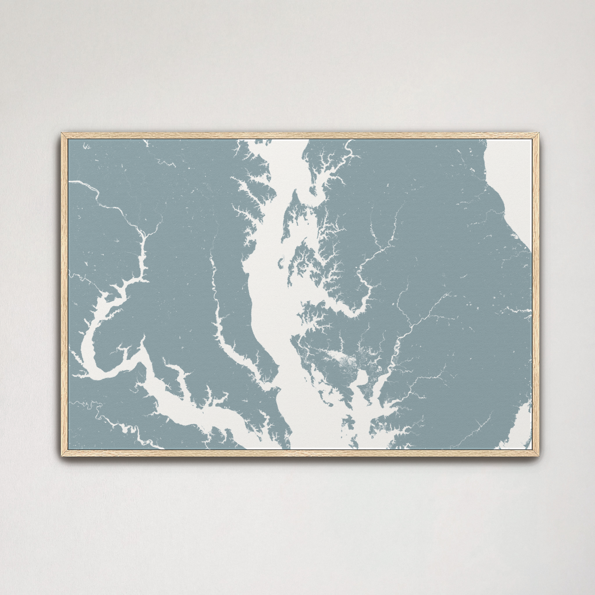 Chesapeake Bay / Maryland Coastal Map — Canvas Horizontal, soft-blue, Natural Oak, 24x16