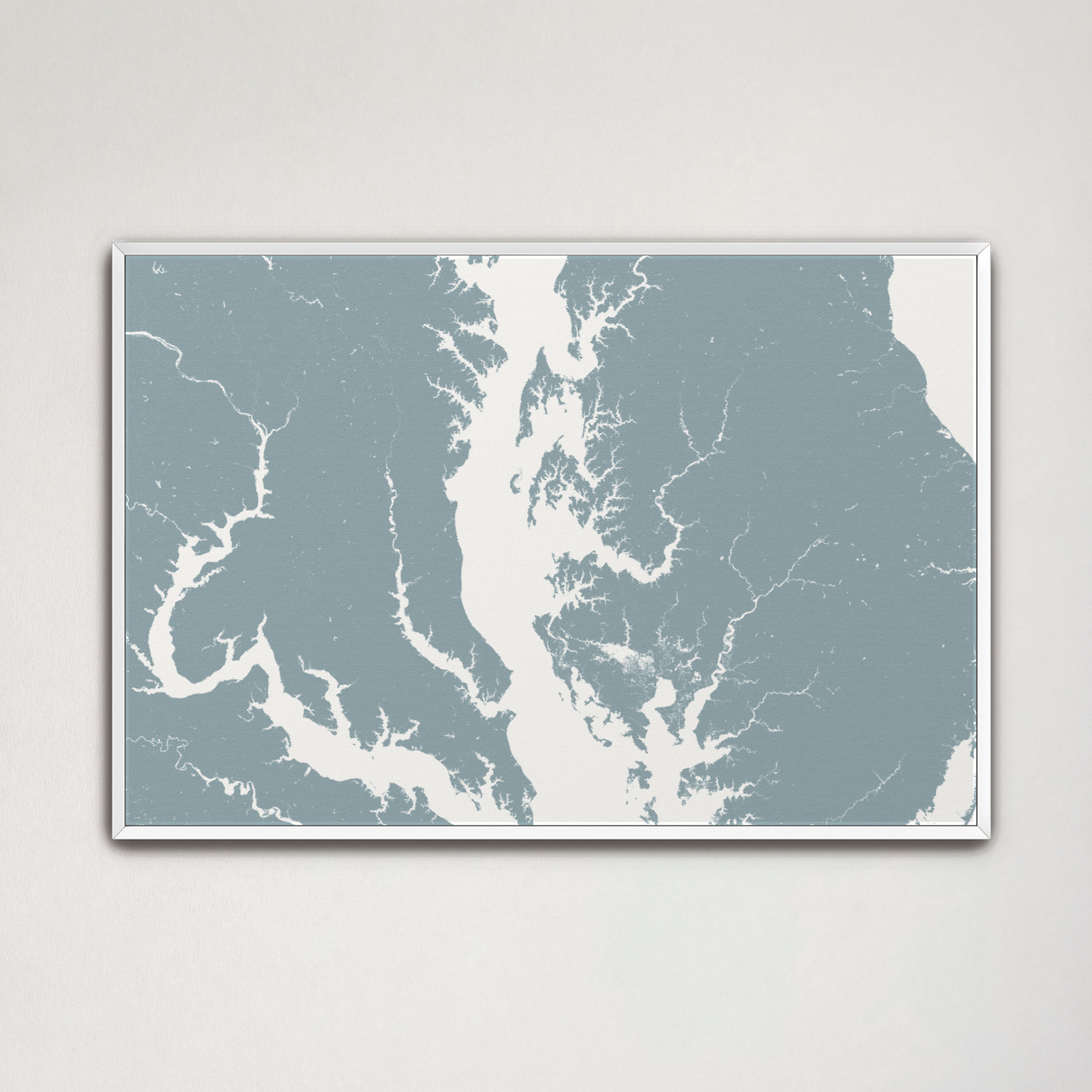 Chesapeake Bay / Maryland Coastal Map — Canvas Horizontal, soft-blue, White Frame, 24x16
