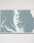 Chesapeake Bay / Maryland Coastal Map — Canvas Horizontal, soft-blue, White Frame, 24x16