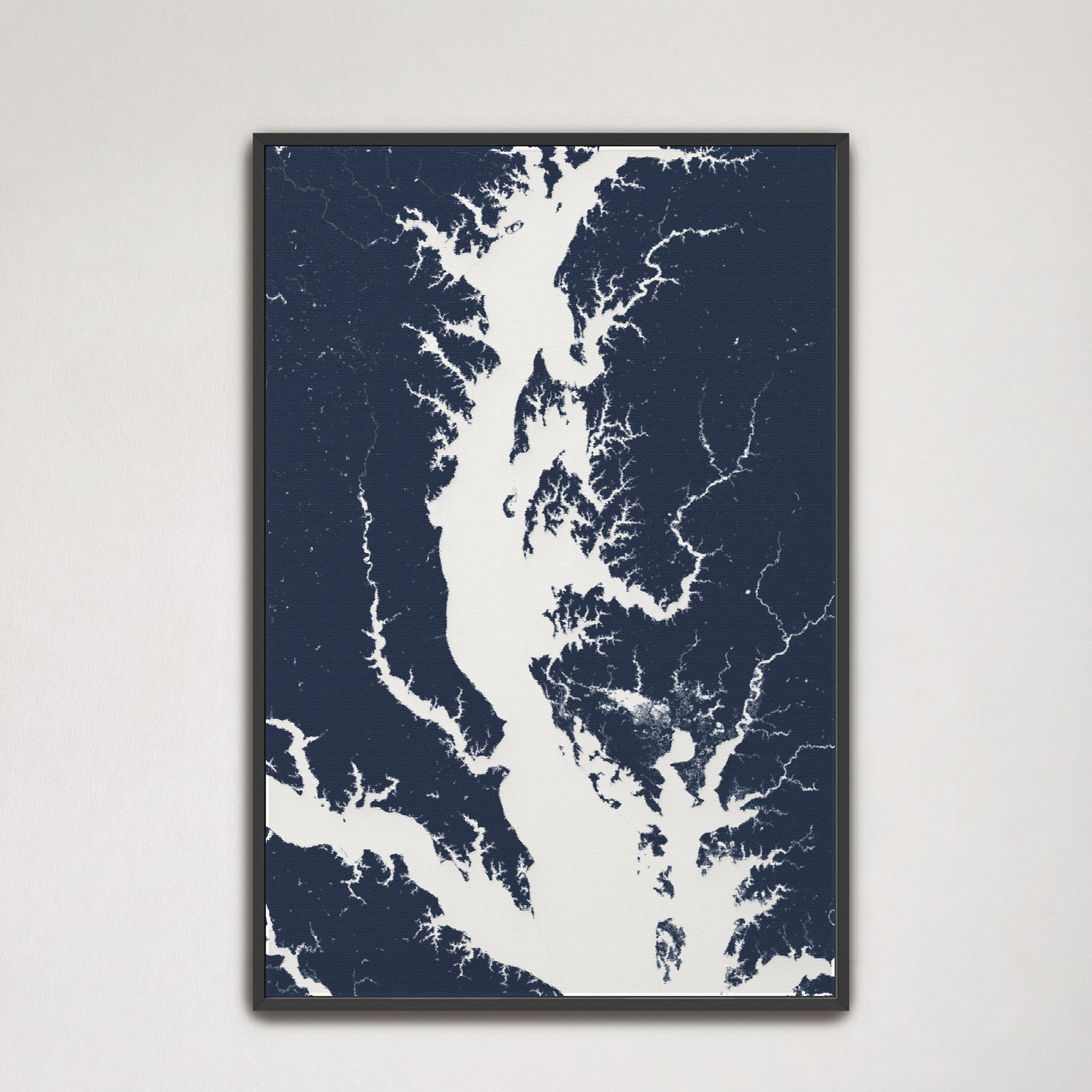 Chesapeake Bay / Maryland Coastal Map — Canvas Vertical, navy, Black Frame, 16x24