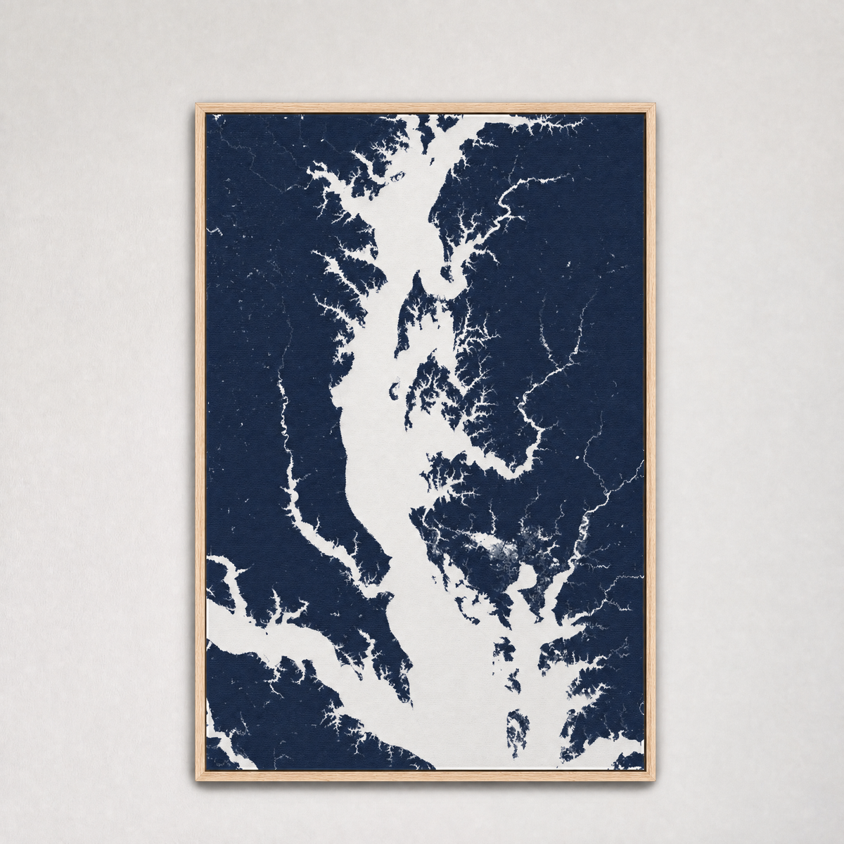 Chesapeake Bay / Maryland Coastal Map — Canvas Vertical — navy, Light Wood