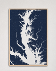 Chesapeake Bay / Maryland Coastal Map — Canvas Vertical — navy, Light Wood