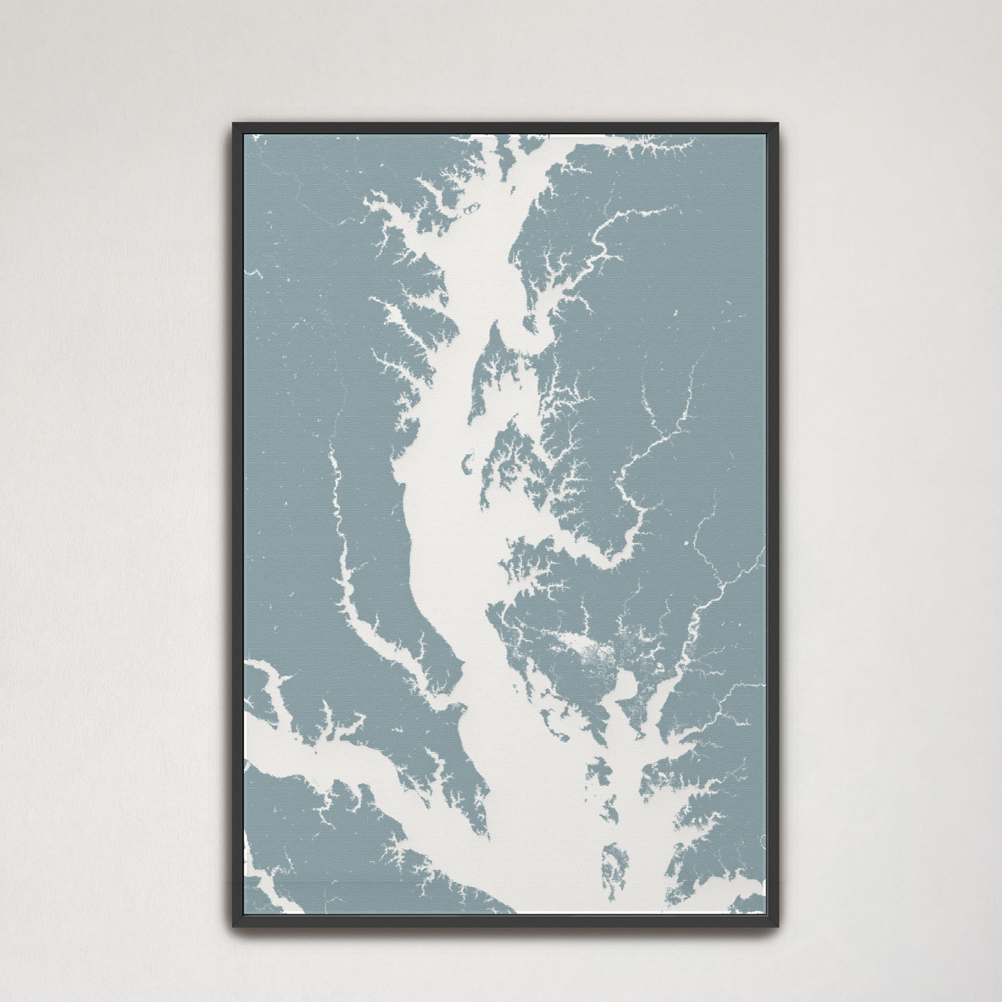Chesapeake Bay / Maryland Coastal Map — Canvas Vertical, soft-blue, Black Frame, 16x24