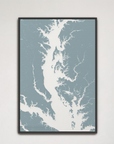 Chesapeake Bay / Maryland Coastal Map — Canvas Vertical, soft-blue, Black Frame, 16x24