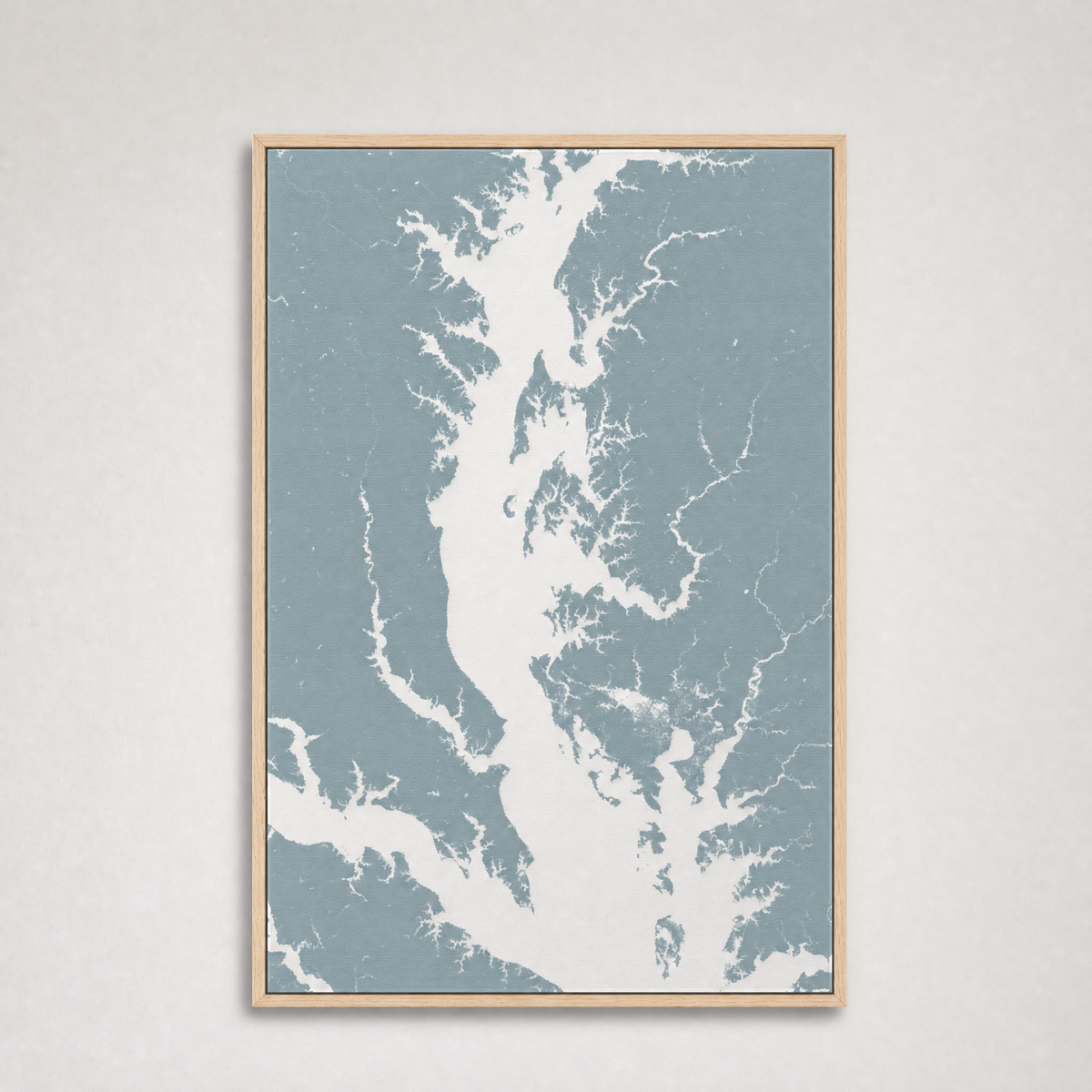 Chesapeake Bay / Maryland Coastal Map — Canvas Vertical — soft-blue, Light Wood