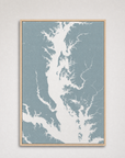Chesapeake Bay / Maryland Coastal Map — Canvas Vertical — soft-blue, Light Wood