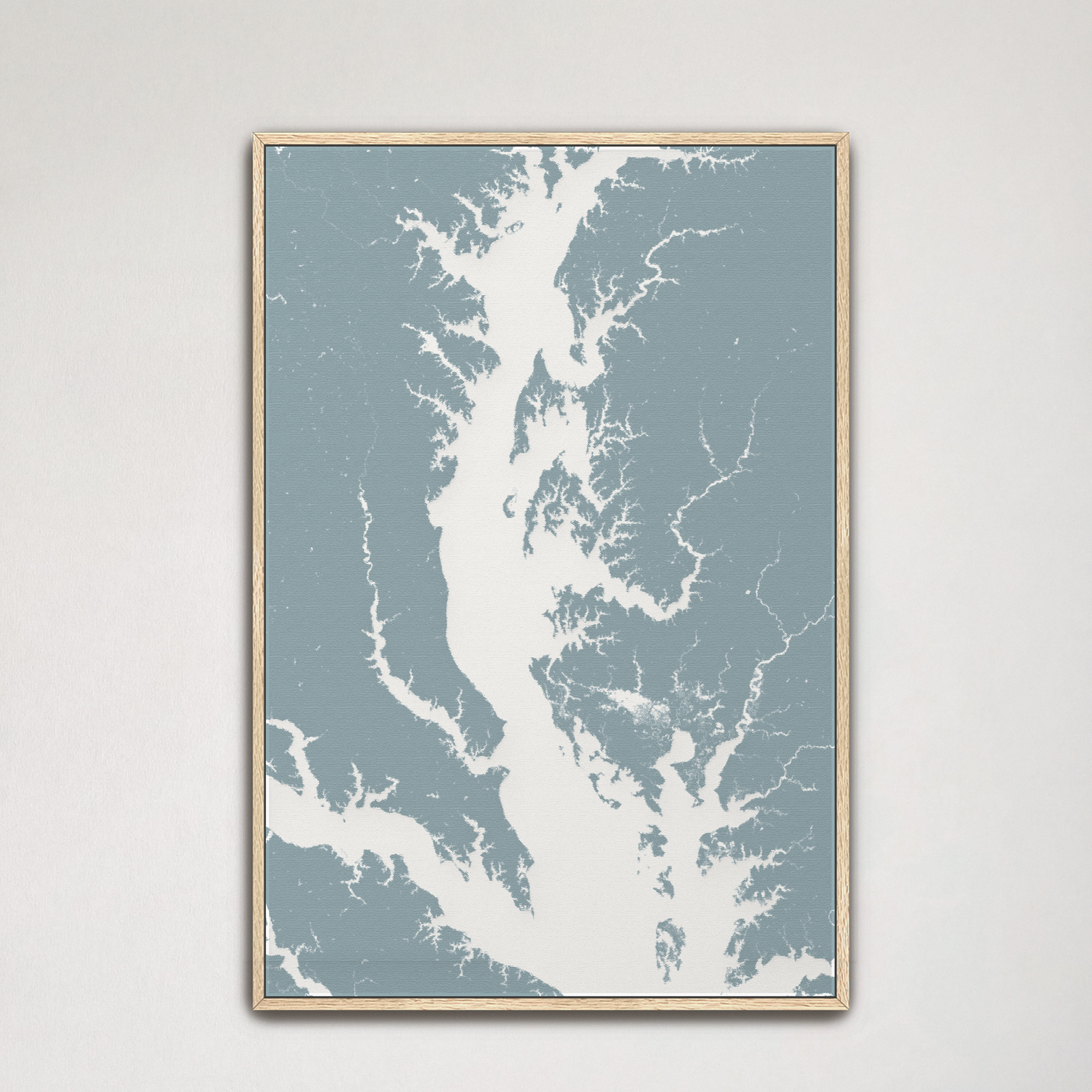 Chesapeake Bay / Maryland Coastal Map — Canvas Vertical, soft-blue, Natural Oak, 16x24