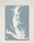 Chesapeake Bay / Maryland Coastal Map — Canvas Vertical, soft-blue, Natural Oak, 16x24