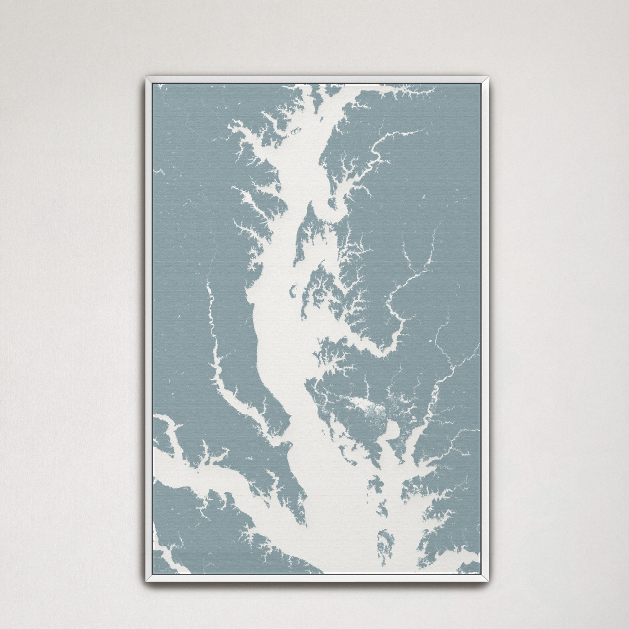 Chesapeake Bay / Maryland Coastal Map — Canvas Vertical, soft-blue, White Frame, 16x24