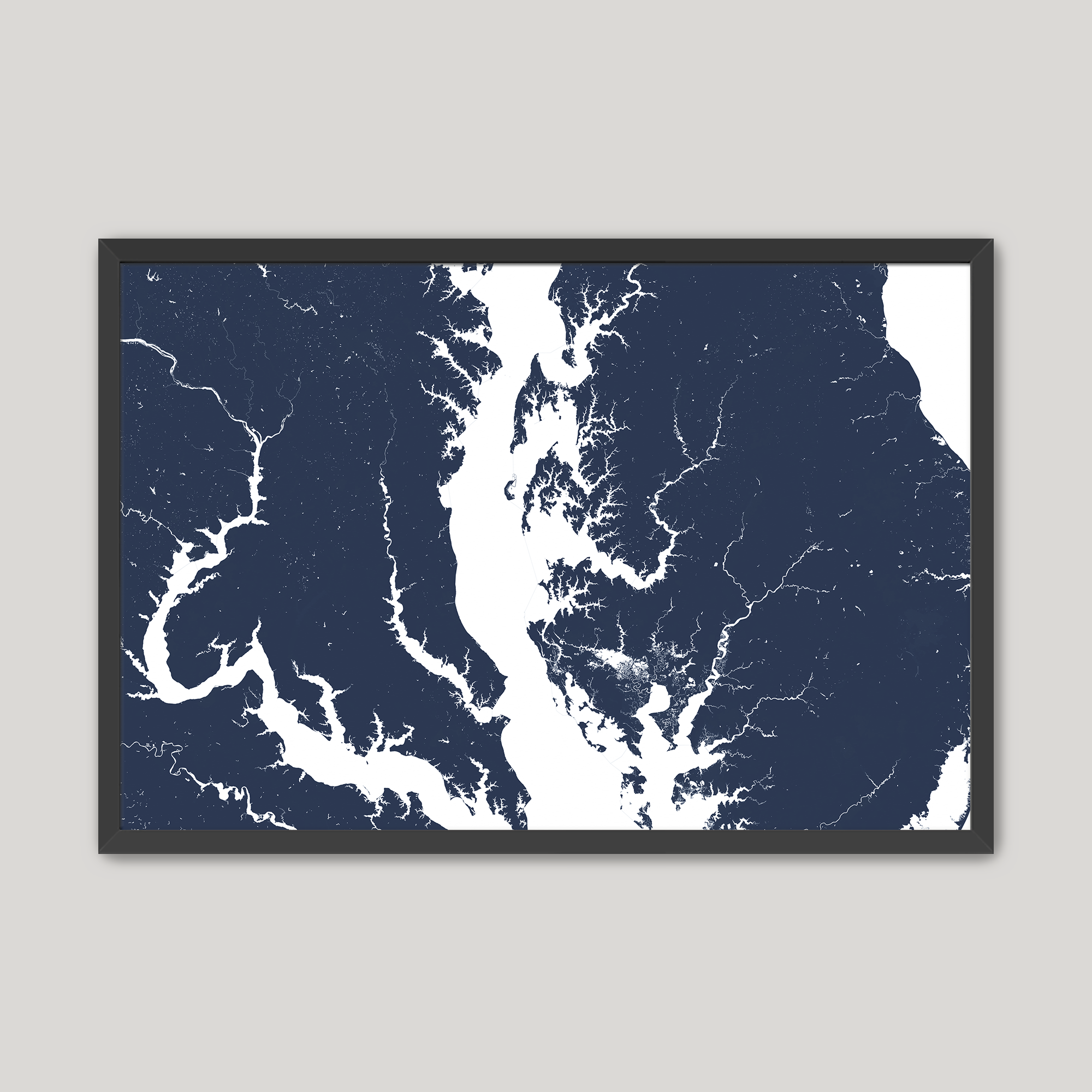 Chesapeake Bay / Maryland Coastal Map — Fine Art Print Horizontal, navy, Black Frame, 10x8