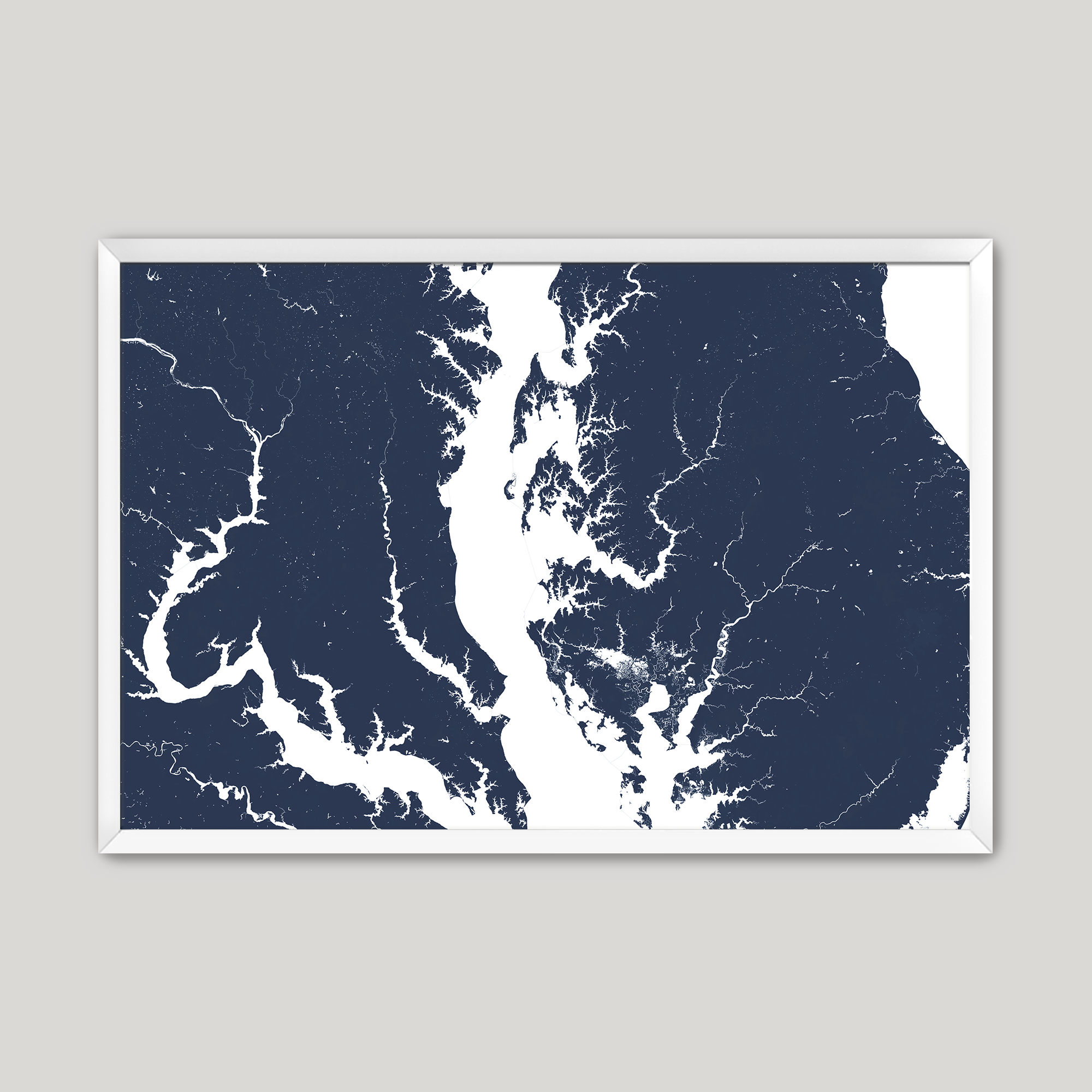 Chesapeake Bay / Maryland Coastal Map — Fine Art Print Horizontal, navy, White Frame, 10x8