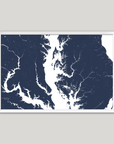 Chesapeake Bay / Maryland Coastal Map — Fine Art Print Horizontal, navy, White Frame, 10x8