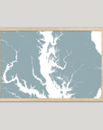 Chesapeake Bay / Maryland Coastal Map — Fine Art Print Horizontal, soft-blue, Oak, 10x8