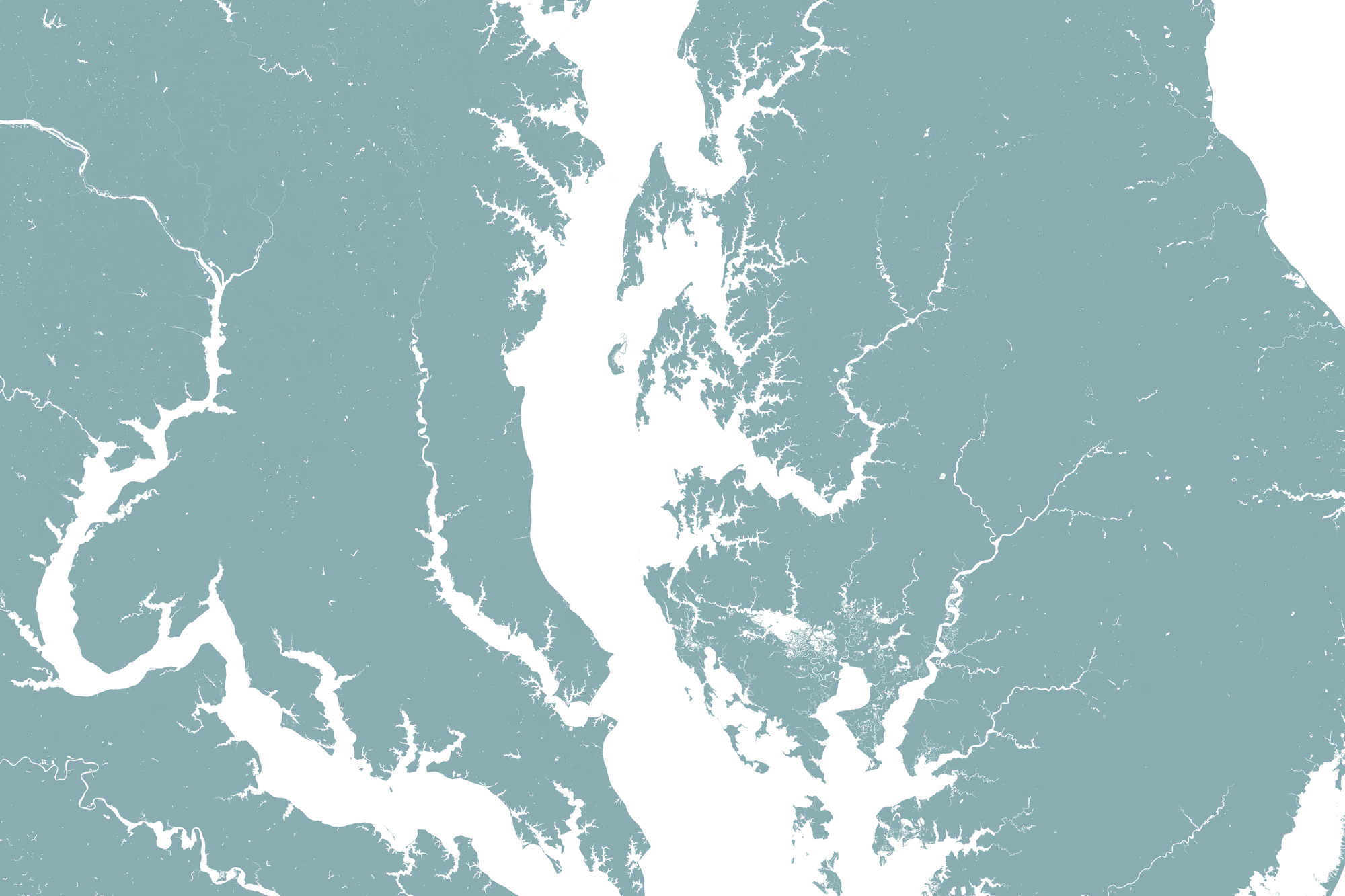 Chesapeake Bay / Maryland Coastal Map — Fine Art Print Horizontal, soft-blue, No Frame, 10x8