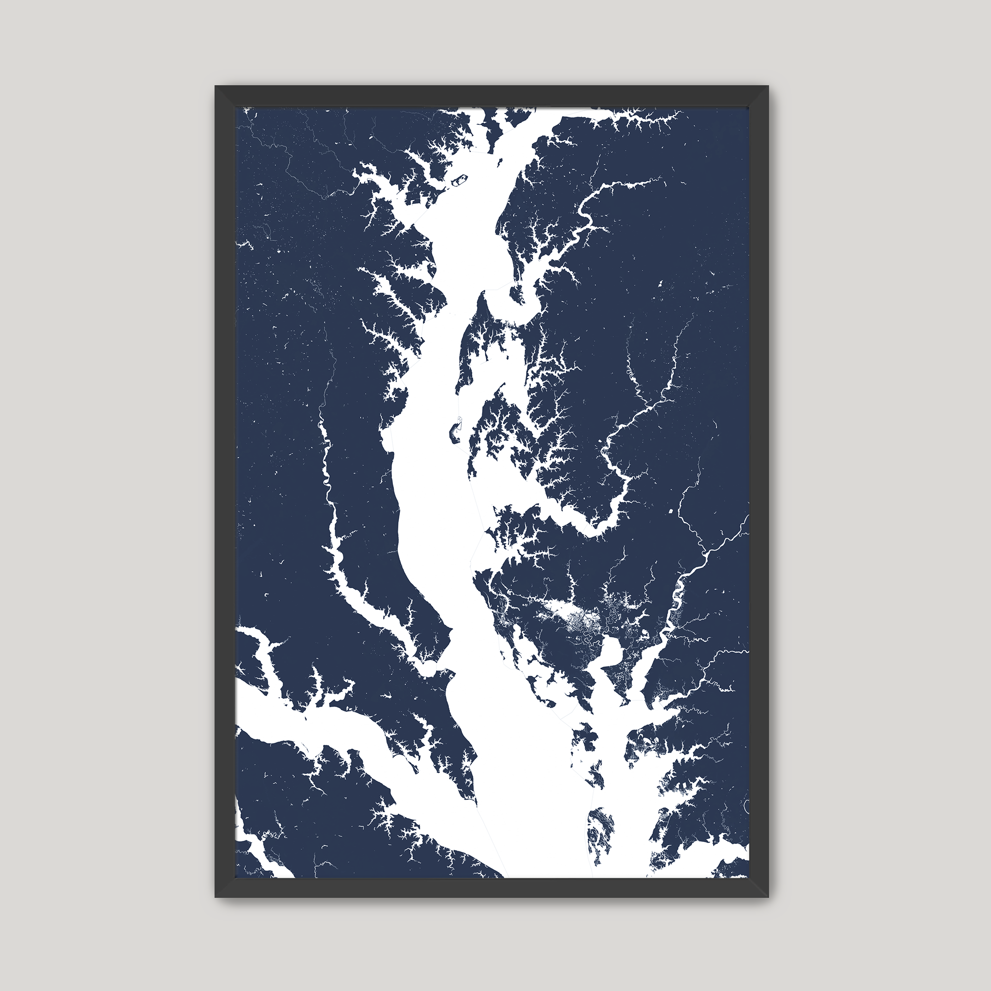 Chesapeake Bay / Maryland Coastal Map — Fine Art Print Vertical, navy, Black Frame, 8x10