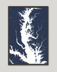 Chesapeake Bay / Maryland Coastal Map — Fine Art Print Vertical, navy, Black Frame, 8x10
