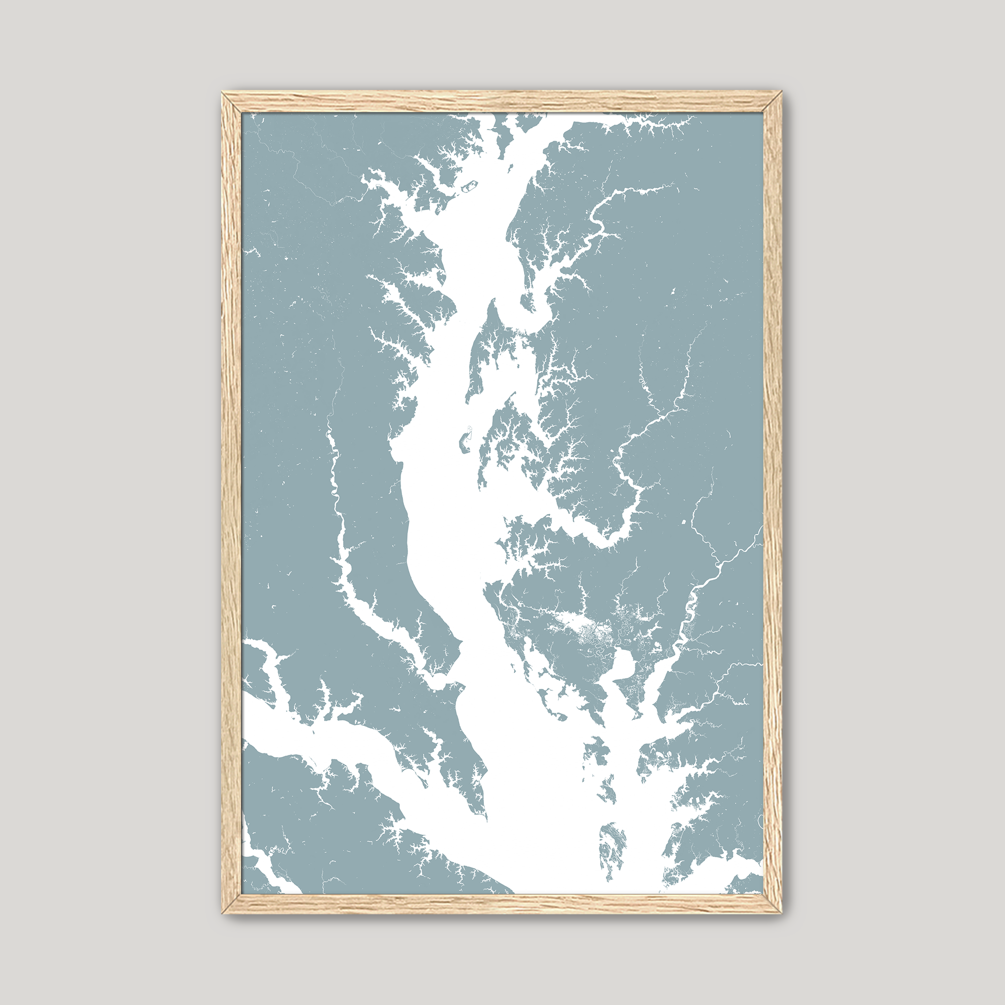 Chesapeake Bay / Maryland Coastal Map — Fine Art Print Vertical, soft-blue, Oak, 8x10