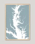 Chesapeake Bay / Maryland Coastal Map — Fine Art Print Vertical, soft-blue, Oak, 8x10