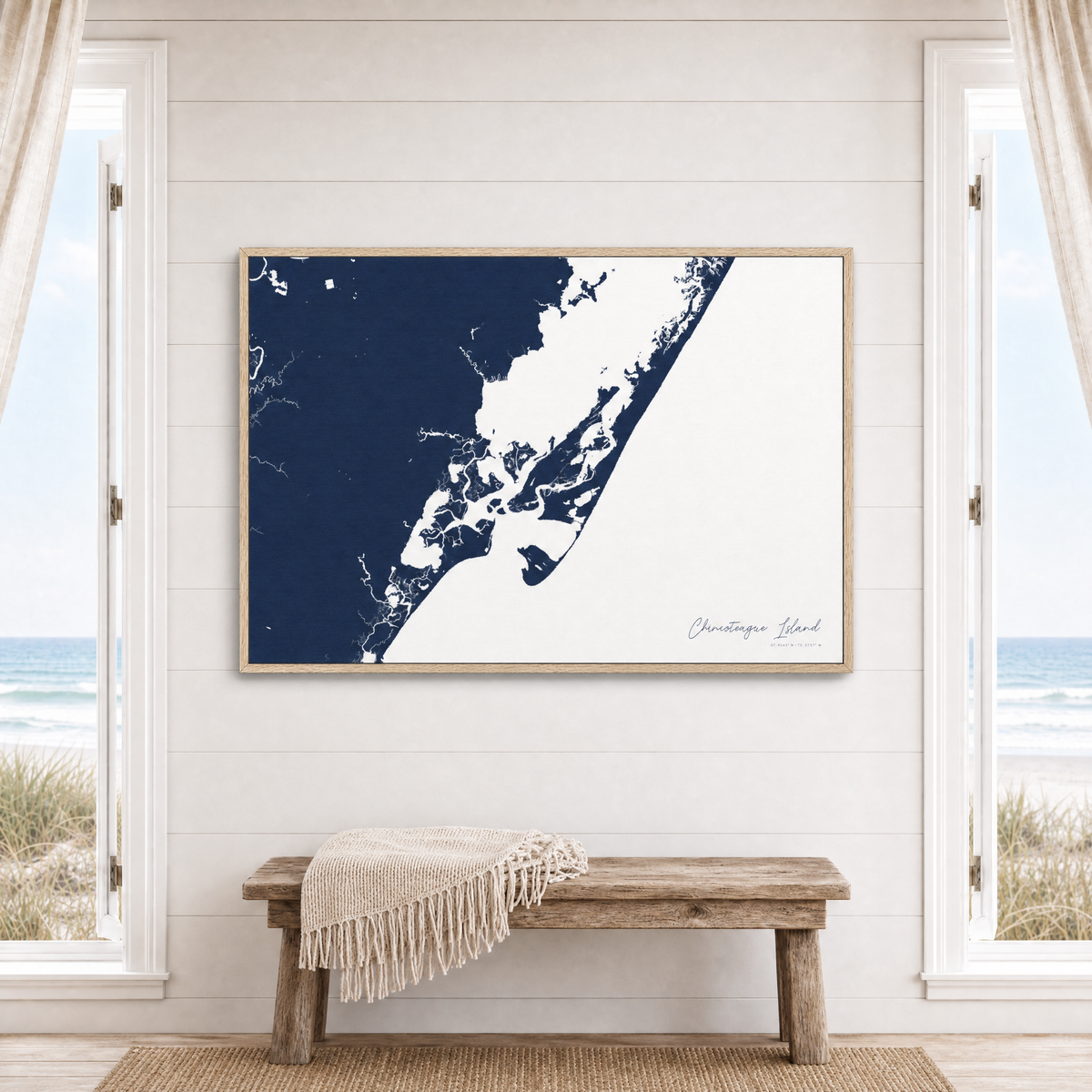 Chincoteague Island canvas map — window-scene interior