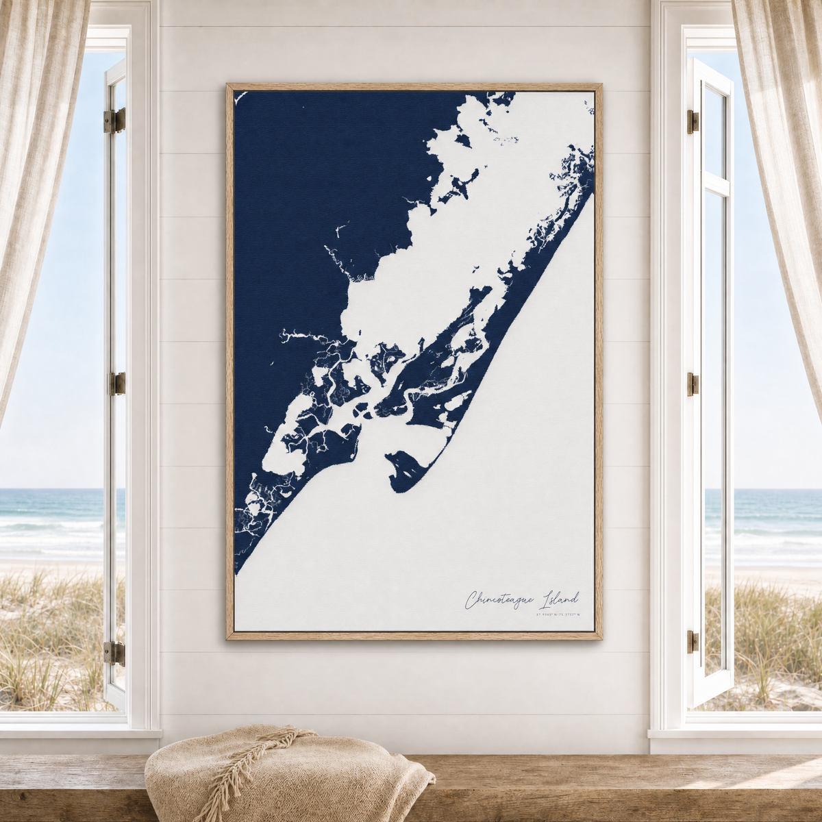 Chincoteague Island canvas map — window-scene interior