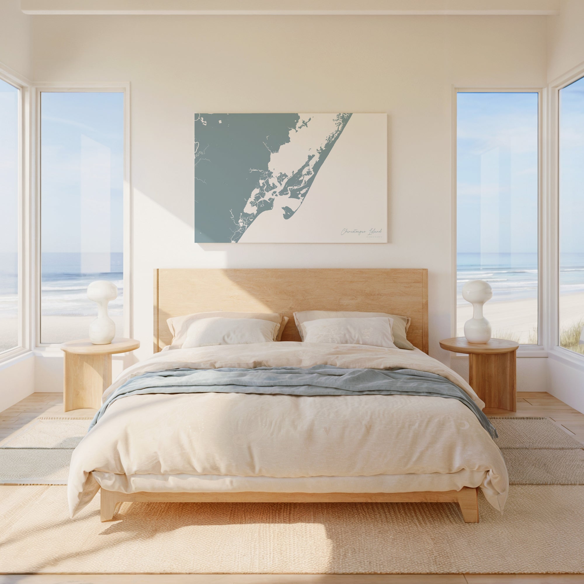 Chincoteague Island soft blue horizontal wrapped canvas map in the ratio 3:2 hand mockup