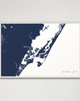Chincoteague Island Coastal Map — Canvas Horizontal, navy, White Frame
