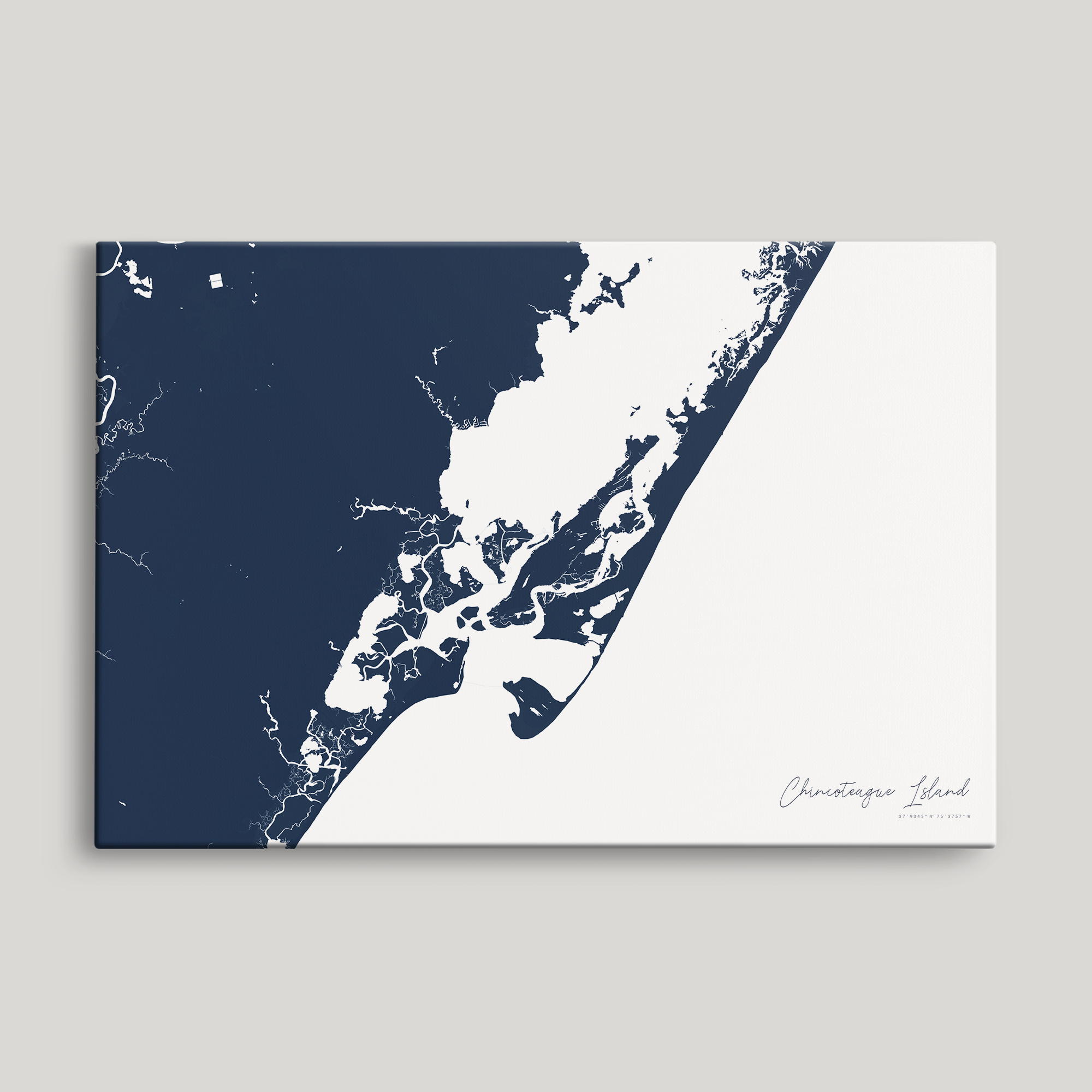 Chincoteague Island Coastal Map — Canvas Horizontal, navy, No Frame