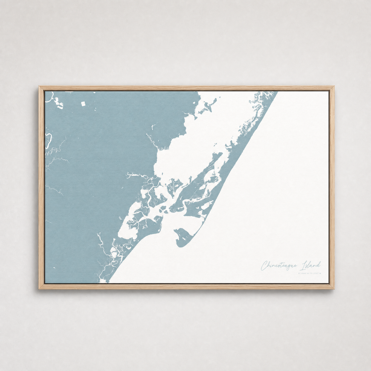 Chincoteague Island Coastal Map — Canvas Horizontal — soft-blue, Light Wood