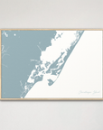 Chincoteague Island Coastal Map — Canvas Horizontal, soft-blue, Natural Oak