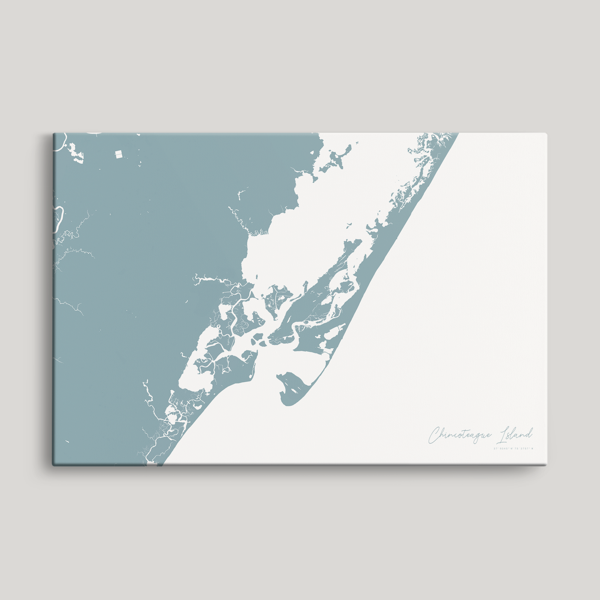 Chincoteague Island Coastal Map — Canvas Horizontal, soft-blue, No Frame