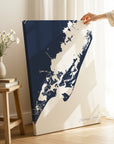 Chincoteague Island navy vertical wrapped canvas map in the ratio 2:3 hand mockup
