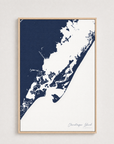 Chincoteague Island Coastal Map — Canvas Vertical — navy, Light Wood