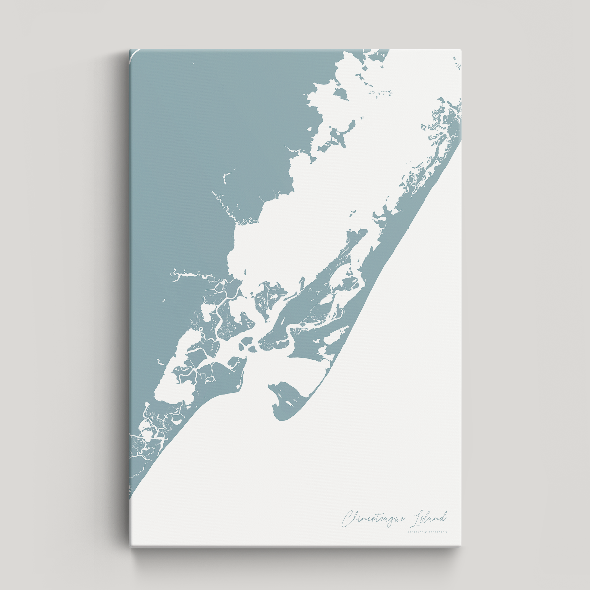 Chincoteague Island Coastal Map — Canvas Vertical, soft-blue, No Frame