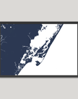 Chincoteague Island Coastal Map — Fine Art Print Horizontal, navy, Black Frame, 10x8