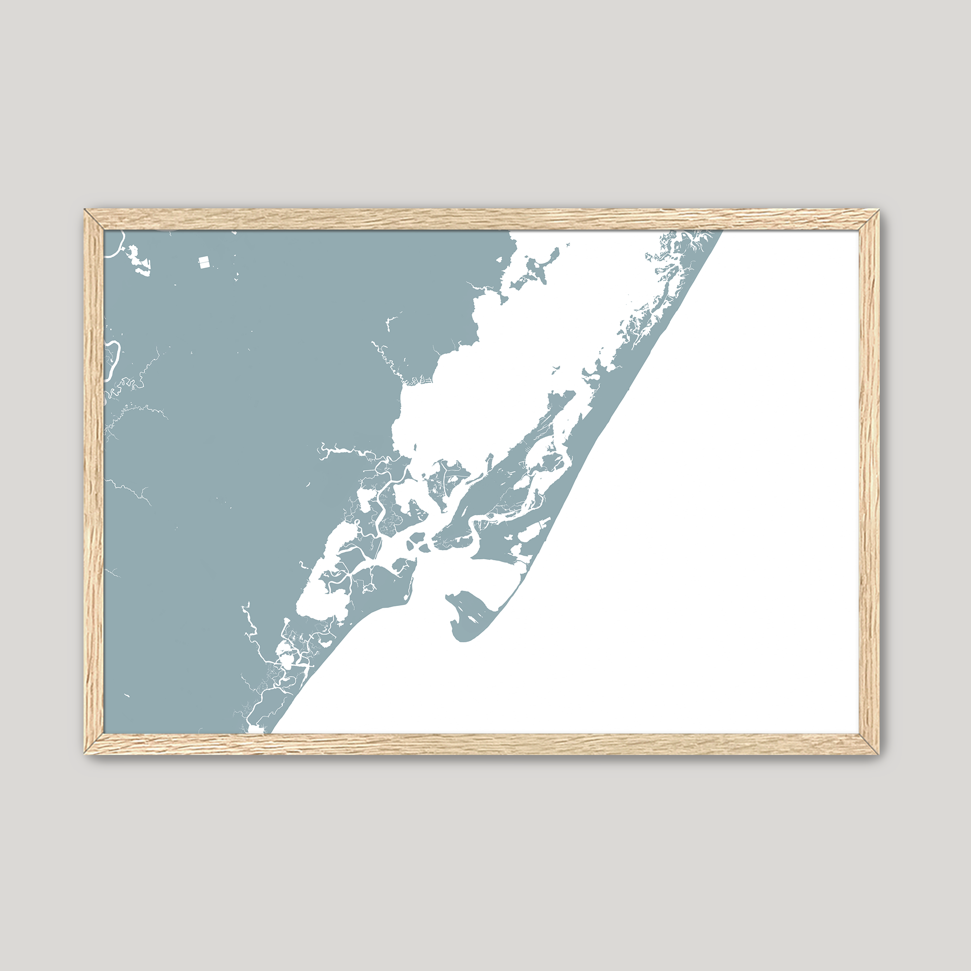 Chincoteague Island Coastal Map — Fine Art Print Horizontal, soft-blue, Oak, 10x8