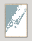 Chincoteague Island Coastal Map — Fine Art Print Vertical, soft-blue, Oak, 8x10