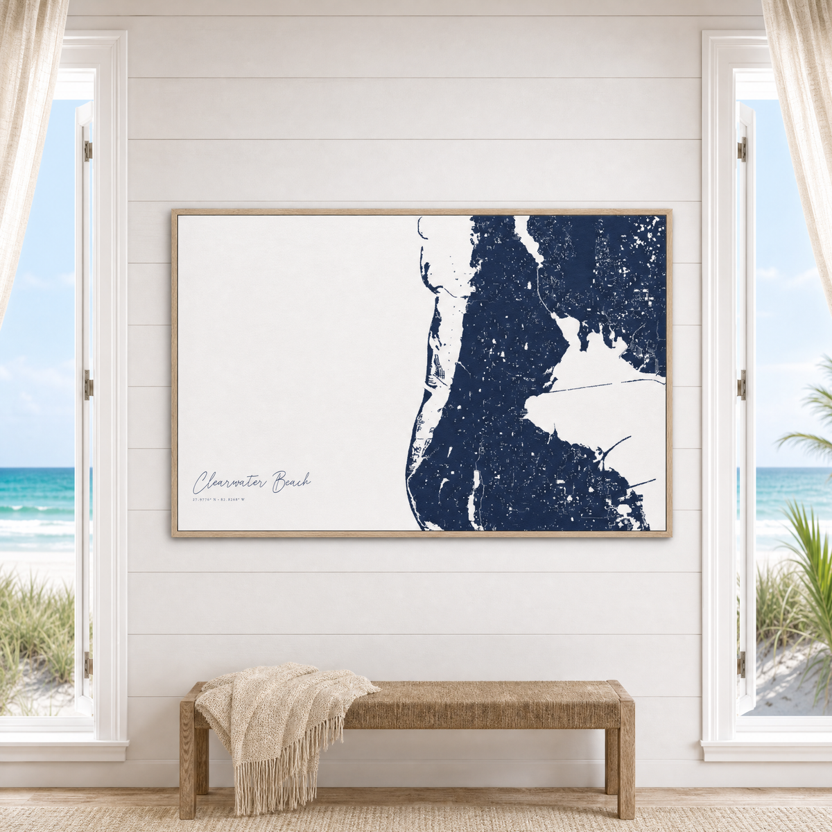 Clearwater Beach canvas map — window-scene interior