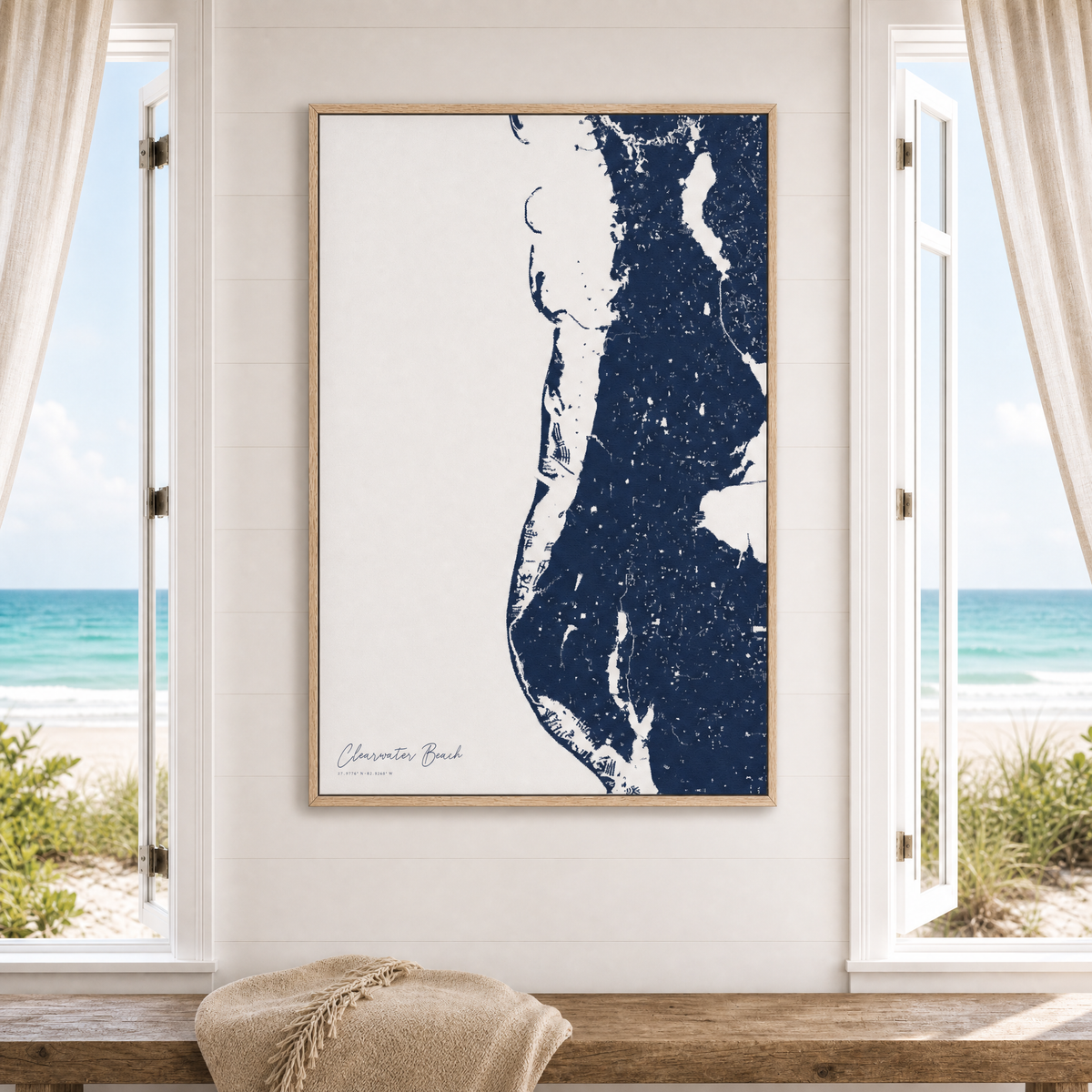 Clearwater Beach canvas map — window-scene interior